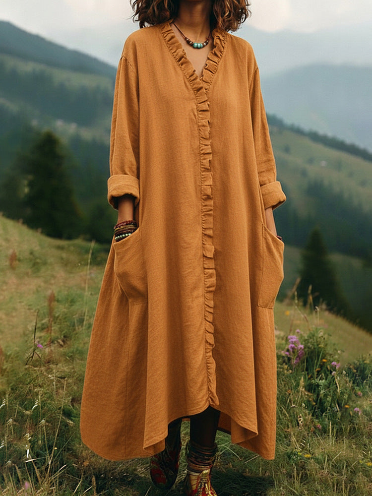 Stylish Relaxed-fit Cotton Midi Dress Clarke Vibe Store