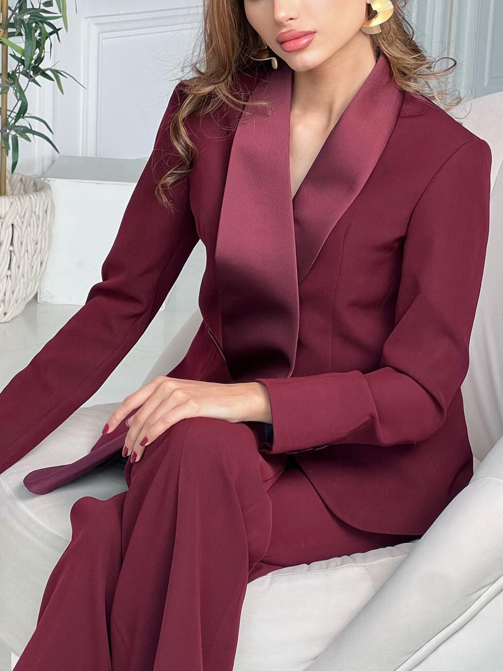 Irregular Collar Blazer & High Waist Pants Suit Clarke Vibe Store