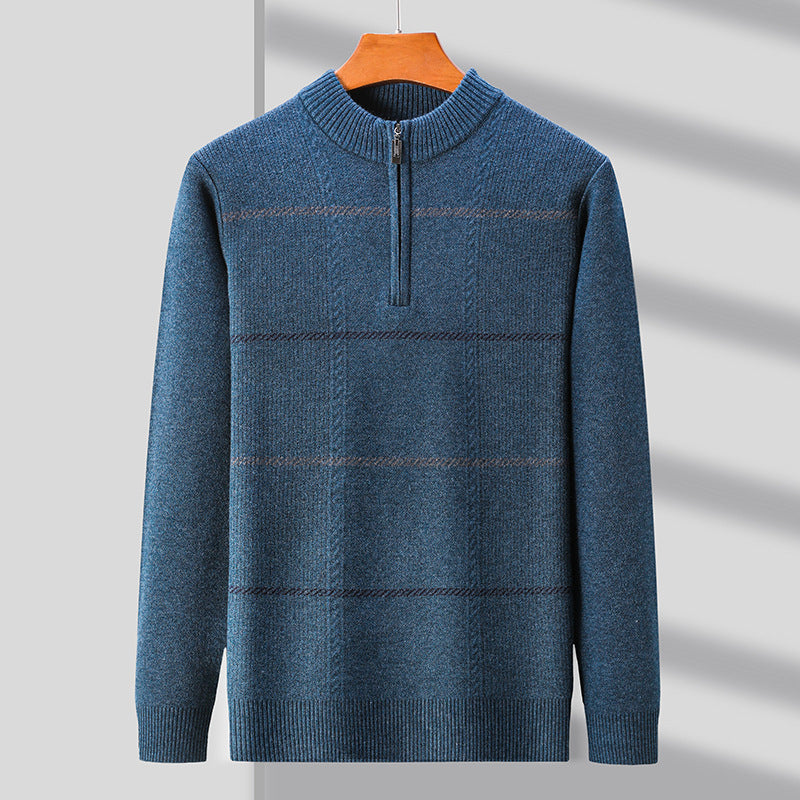Mens Stand-Up Collar Long-Sleeve Half-Zip Knit Sweater Siqur Salute
