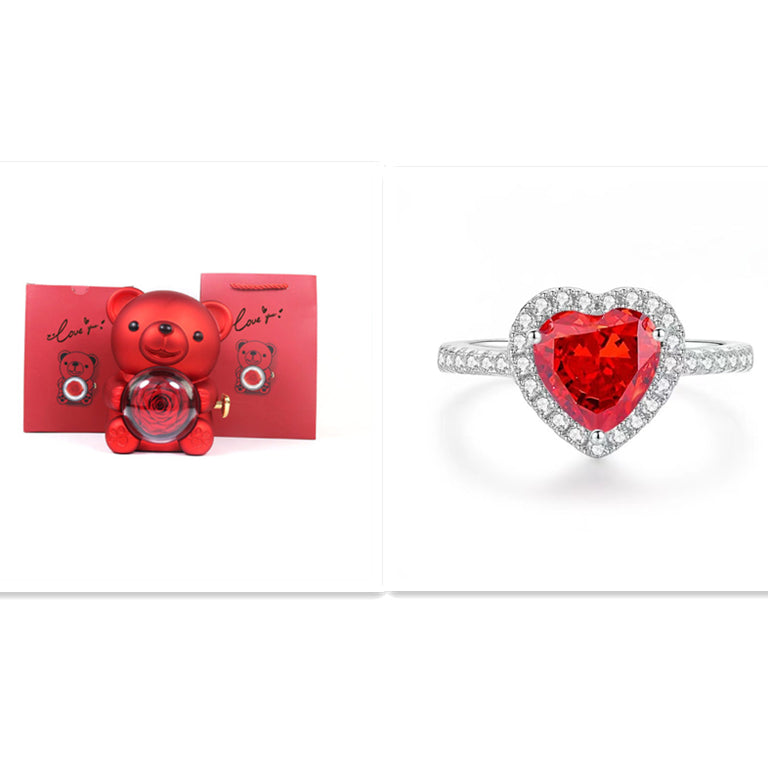 Eternal Rose Teddy Bear Gifts Box With Necklace Rotate Rose Jewelry Box Valentine Wedding Storage Gift Case For Women Girlfriend Clarke Vibe Store