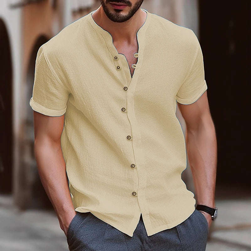 Men's Retro Cotton And Linen Casual Button Short Sleeves Clarke Vibe Store