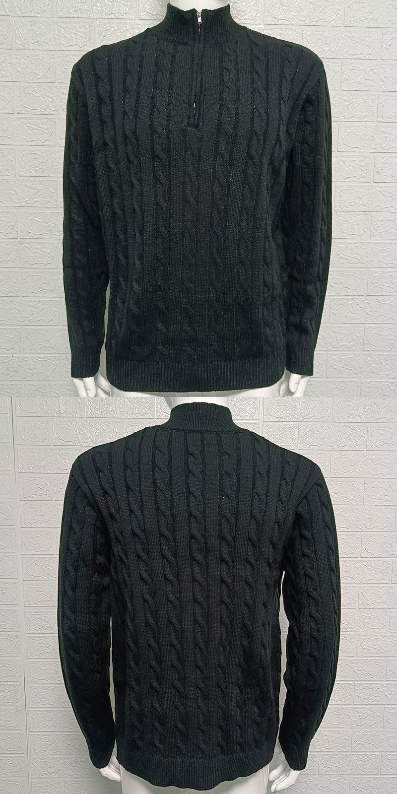 Mens Slim-fit Knitted Zip-up Mock-neck Long-sleeve Sweater Siqur Salute