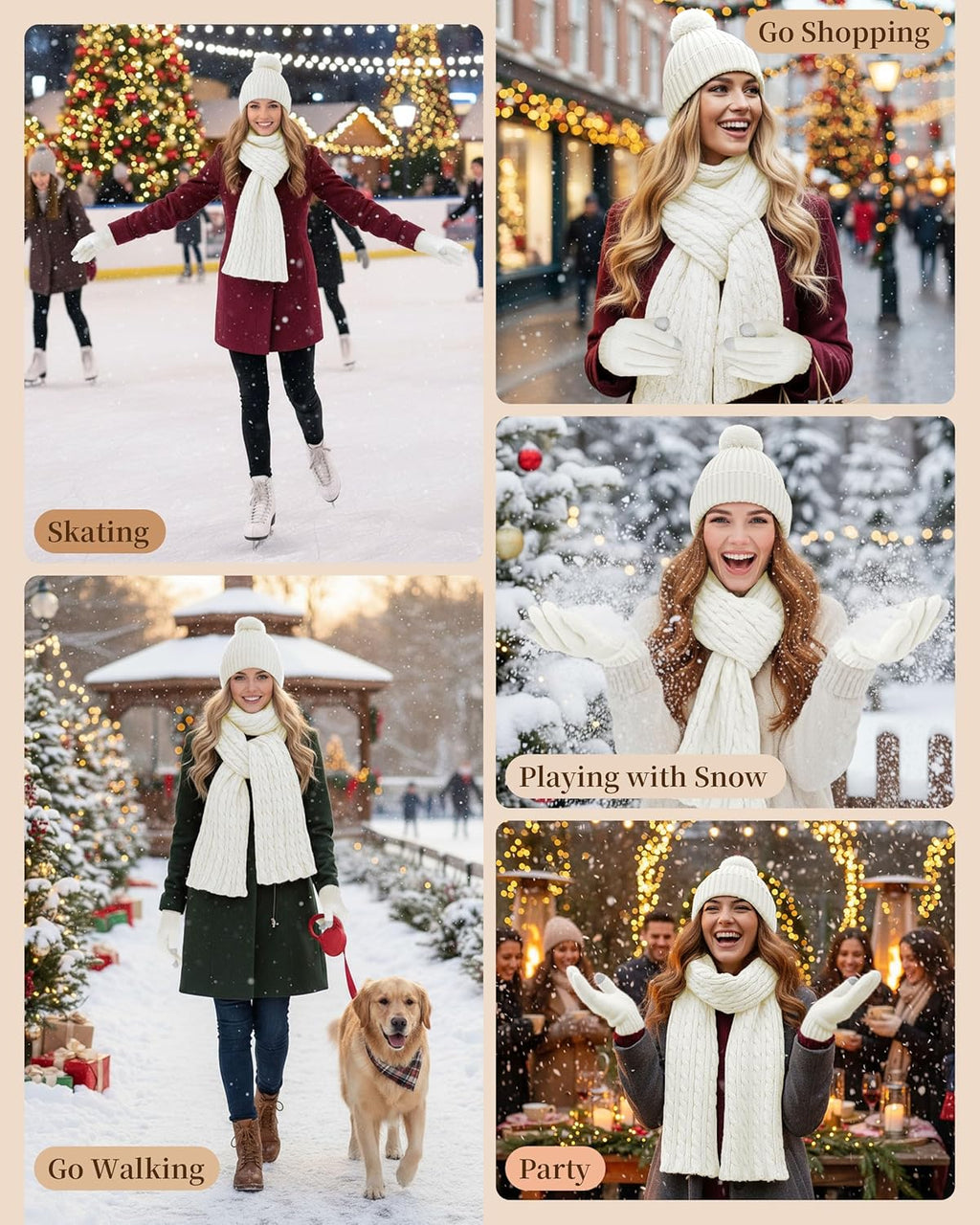 DODOKIE 5 Pieces Winter Beanie Hat Scarf Gloves Touchscreen & Thick Socks Set for Women Stocking Stuffers Mom Clarke's Vibe Store
