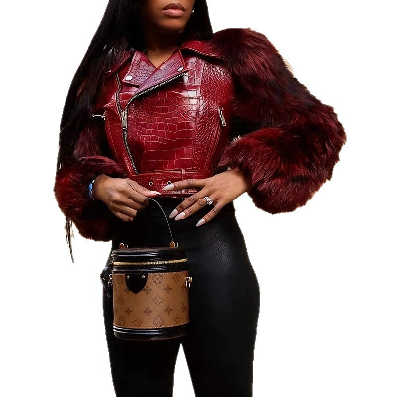 Womens Patchwork Fur Jacket A Stylish And Sexy Outerwear Piece Clarke Vibe Store