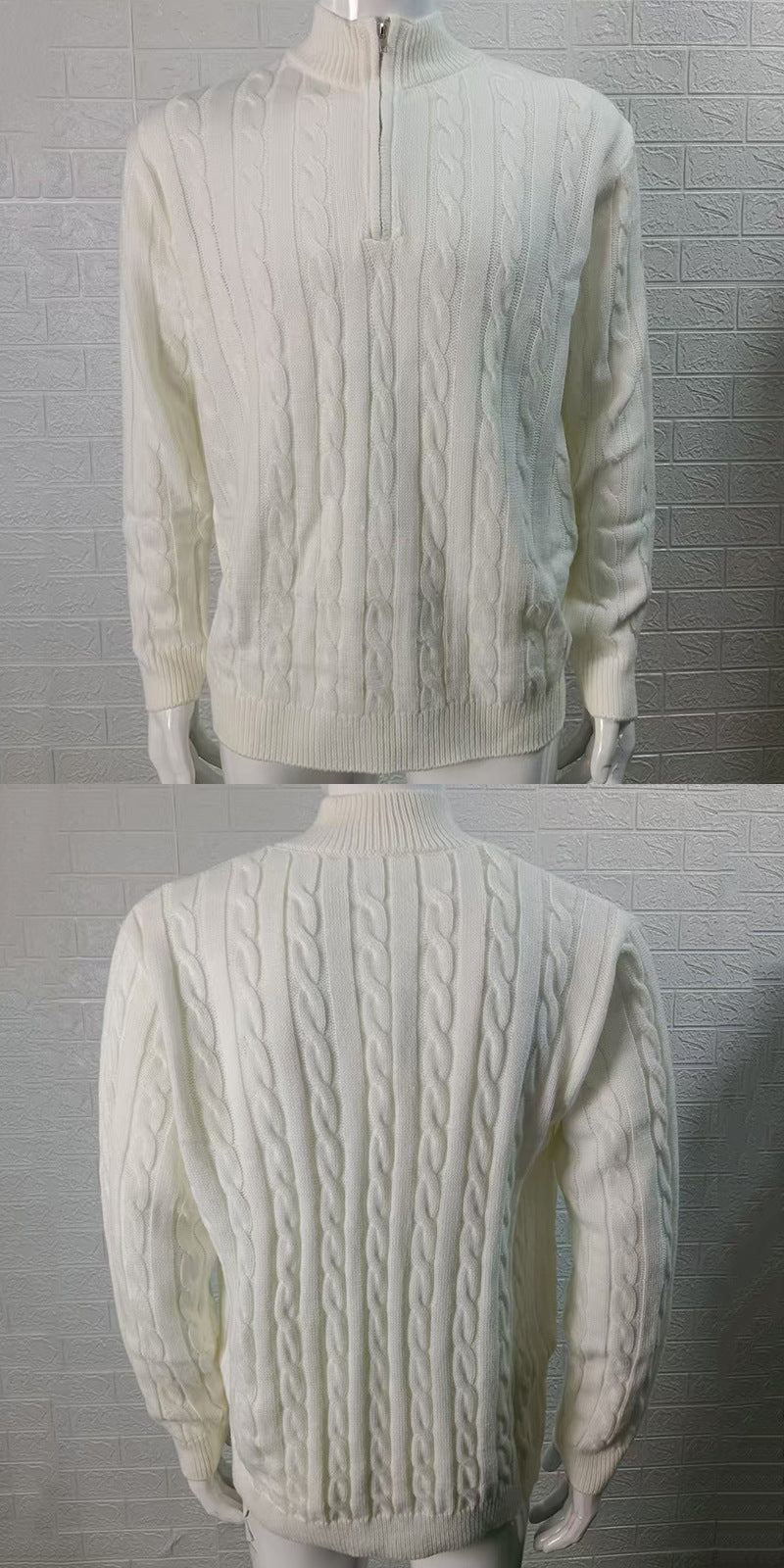 Mens Slim-fit Knitted Zip-up Mock-neck Long-sleeve Sweater Siqur Salute