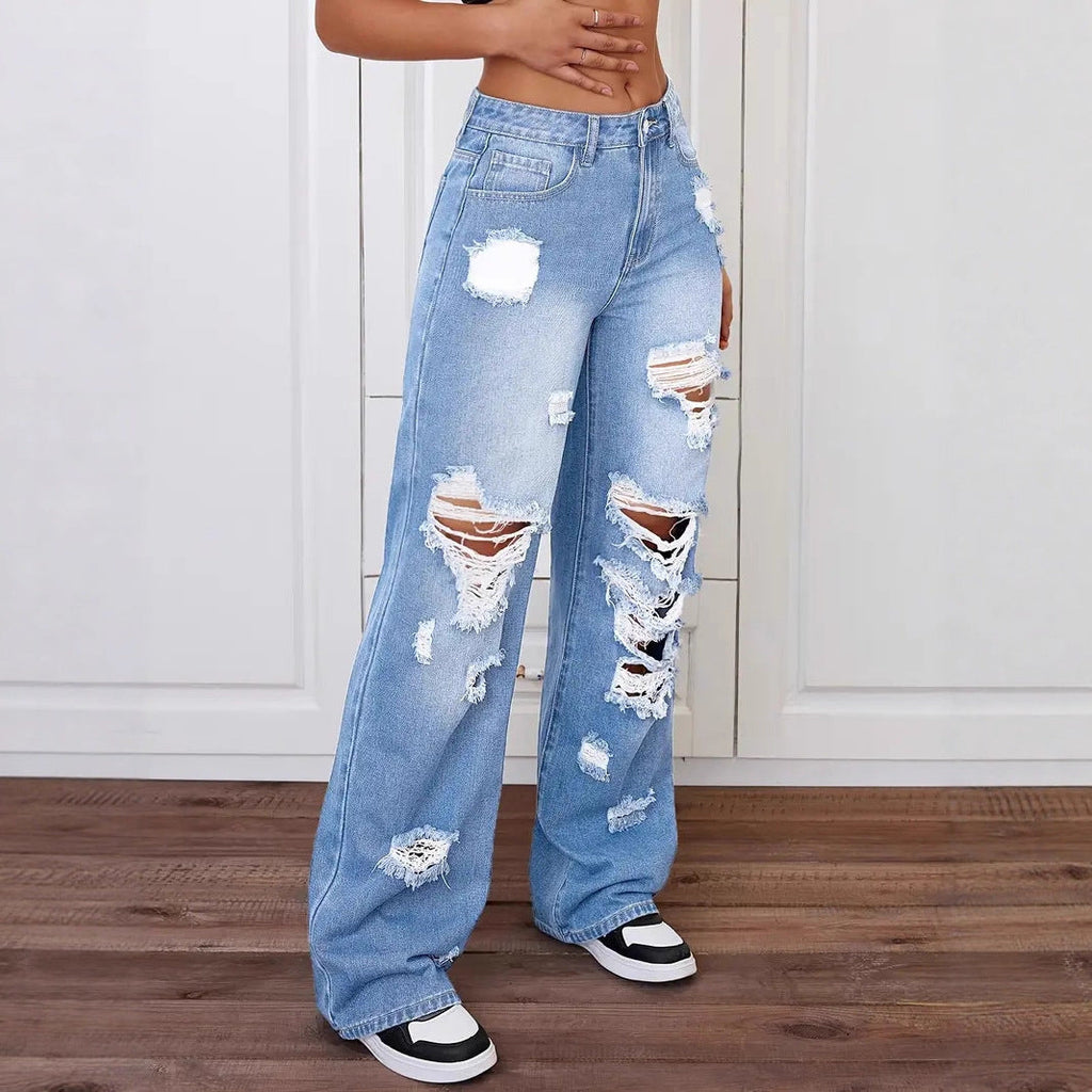 Trendy Washed Ripped Straight Jeans For Women Clarke Vibe Store