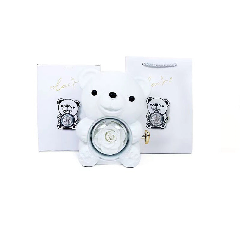 Eternal Rose Teddy Bear Gifts Box With Necklace Rotate Rose Jewelry Box Valentine Wedding Storage Gift Case For Women Girlfriend Clarke Vibe Store