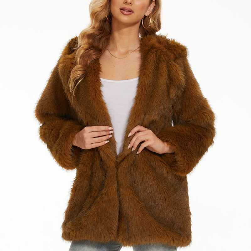 Mid-length Womens Faux Fur Coat Warm Long-sleeve Coat For Women Siqur Salute