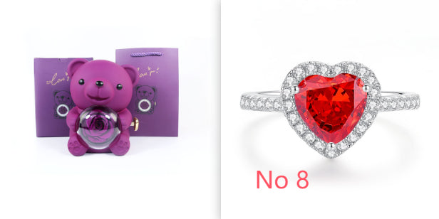 Eternal Rose Teddy Bear Gifts Box With Necklace Rotate Rose Jewelry Box Valentine Wedding Storage Gift Case For Women Girlfriend Clarke Vibe Store