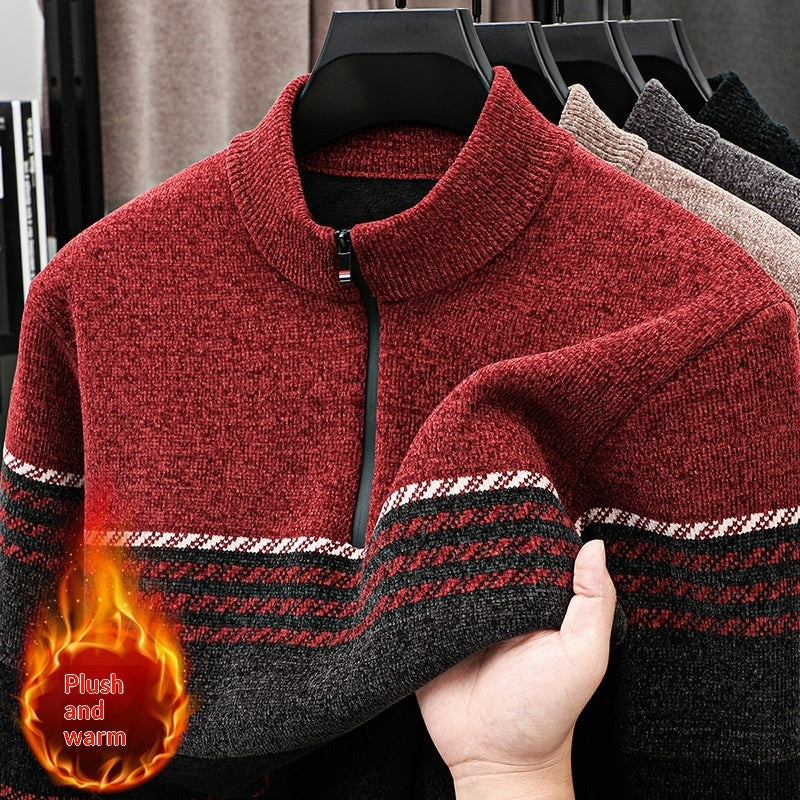 Fleece-lined Extra-thick Half-zip Sweater For Young Men Siqur Salute