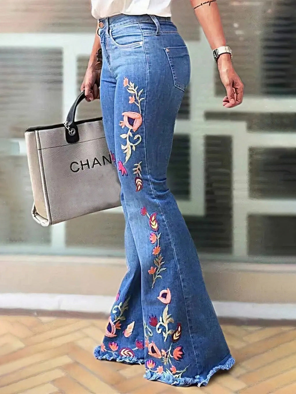 High-elasticity Embroidered Flared Jeans For Women Clarke Vibe Store
