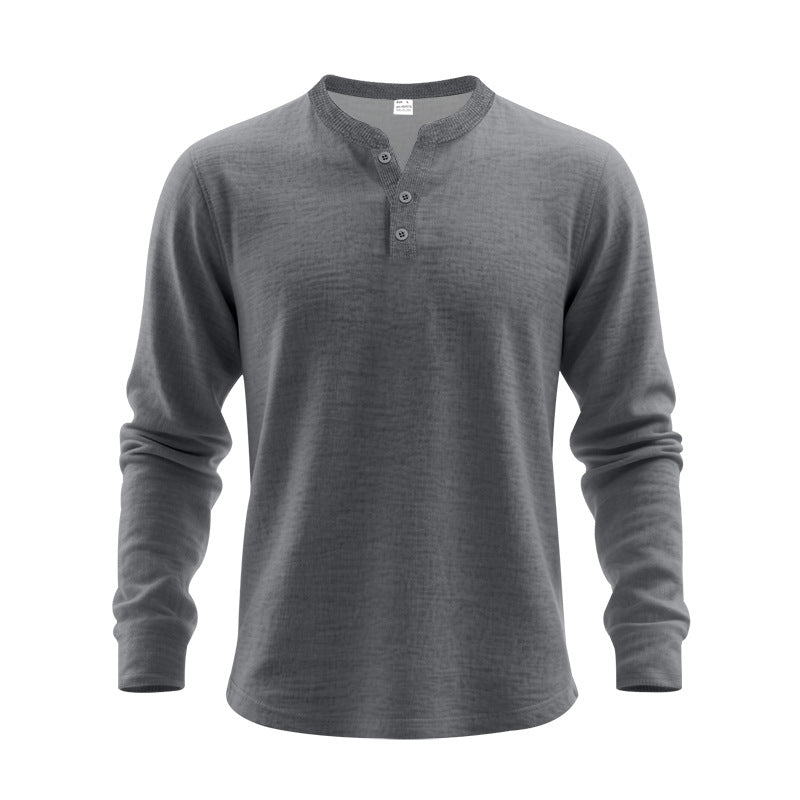Mens Casual Loose-fit Long-sleeve Henley Shirt Clarke Vibe Store
