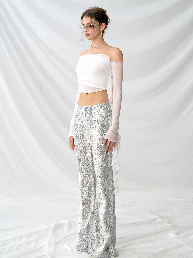 Low Rise Snake Print Sequin Slim Fit Flared Pants Clarke Vibe Store
