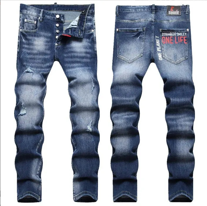 Fashionable Trendy Mens Slim-fit Denim Jeans With A Distressed Holey Design Siqur Salute