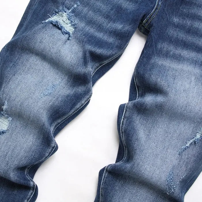 Fashionable Trendy Mens Slim-fit Denim Jeans With A Distressed Holey Design Siqur Salute