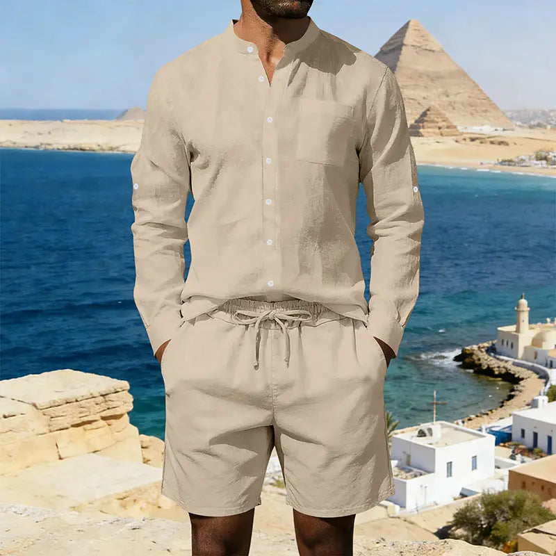 Mens Casual Linen Shirt And Shorts Set Siqur Salute