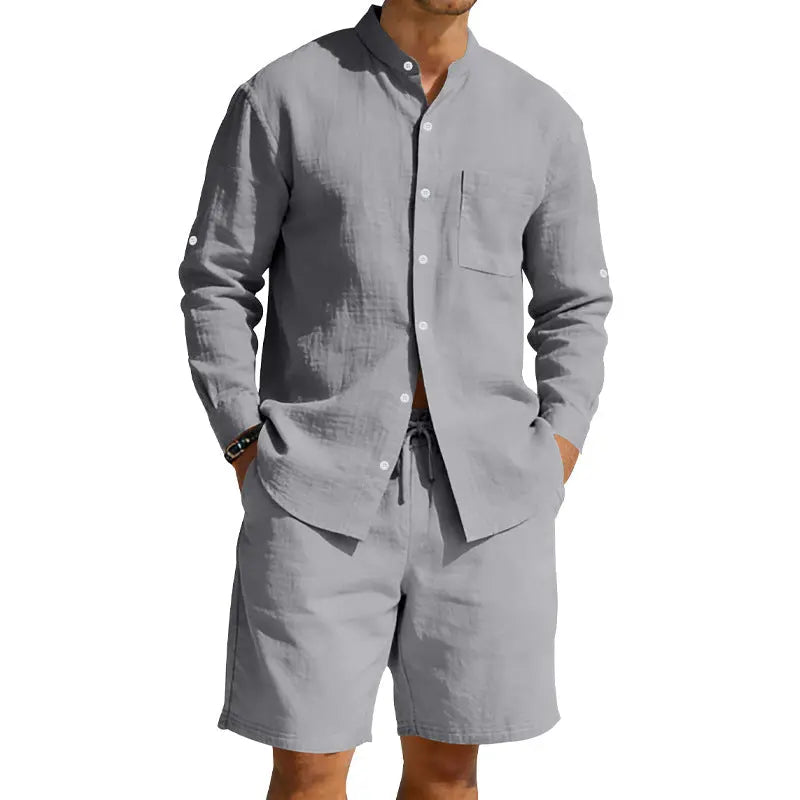 Mens Casual Linen Shirt And Shorts Set Siqur Salute