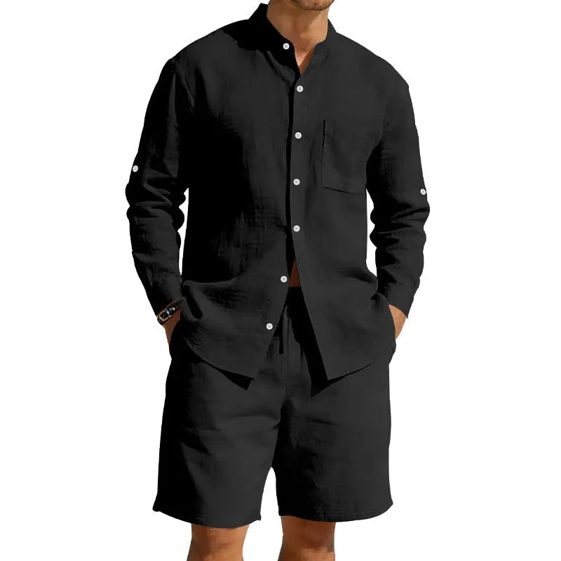 Mens Casual Linen Shirt And Shorts Set Siqur Salute
