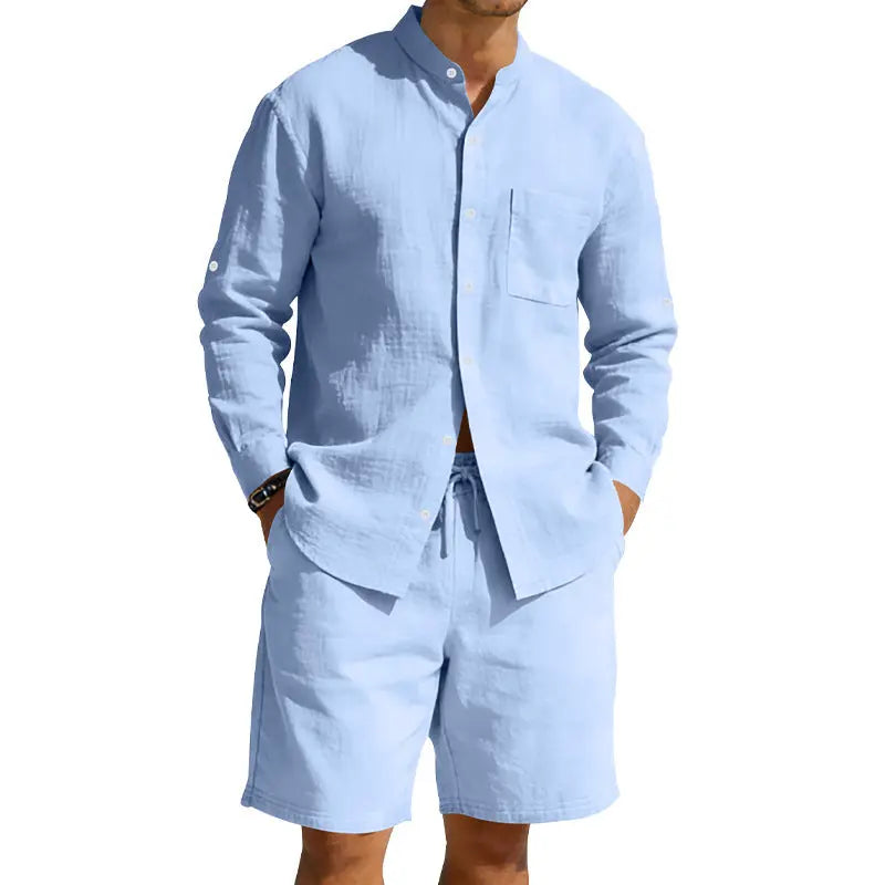 Mens Casual Linen Shirt And Shorts Set Siqur Salute