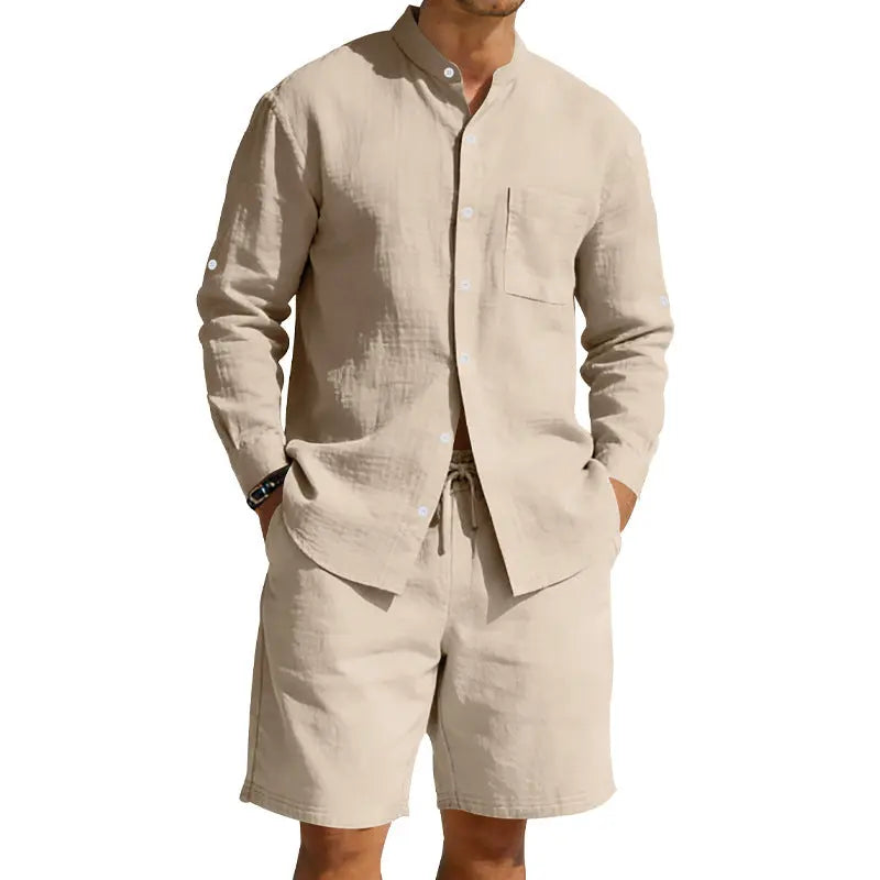 Mens Casual Linen Shirt And Shorts Set Siqur Salute