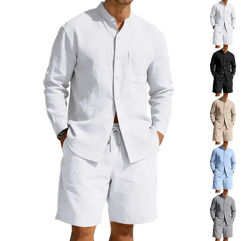 Mens Casual Linen Shirt And Shorts Set Siqur Salute
