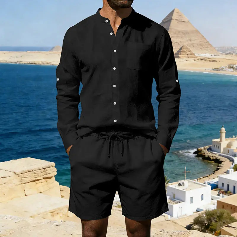 Mens Casual Linen Shirt And Shorts Set Siqur Salute