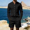 Mens Casual Linen Shirt And Shorts Set Siqur Salute