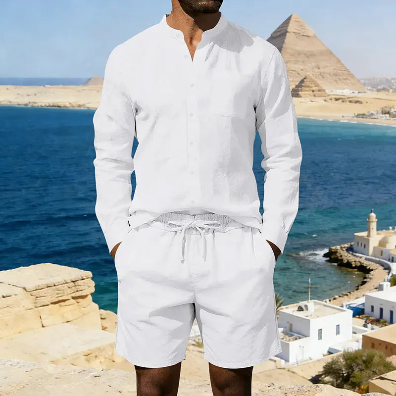 Mens Casual Linen Shirt And Shorts Set Siqur Salute