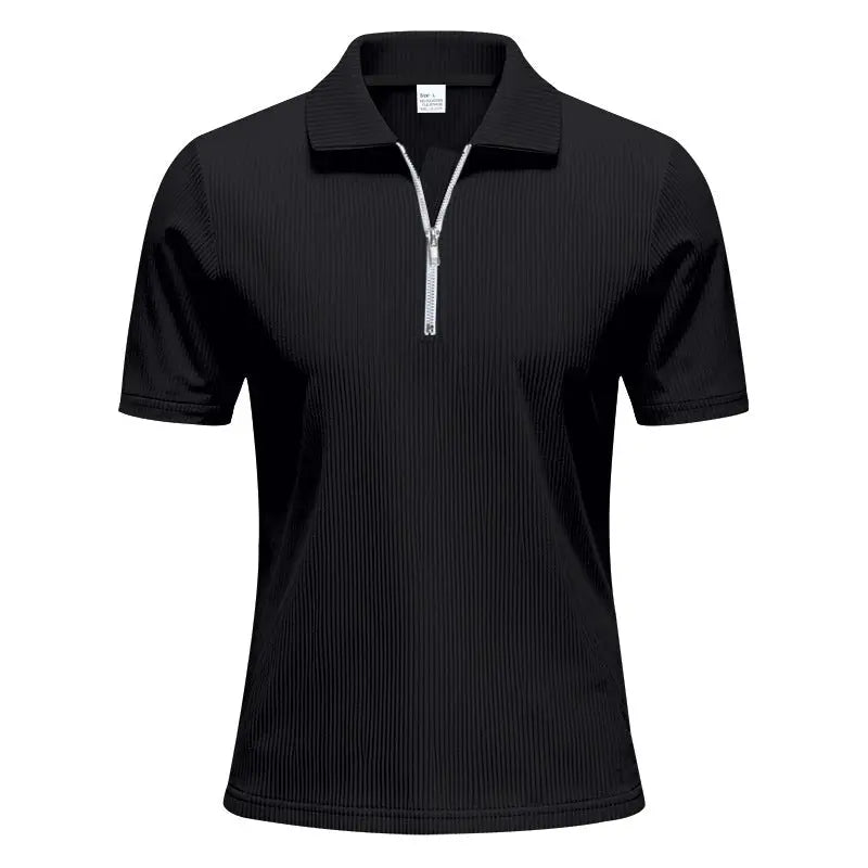 Mens Loose Corduroy Half-Zip Polo Short-Sleeve T-Shirt Siqur Salute
