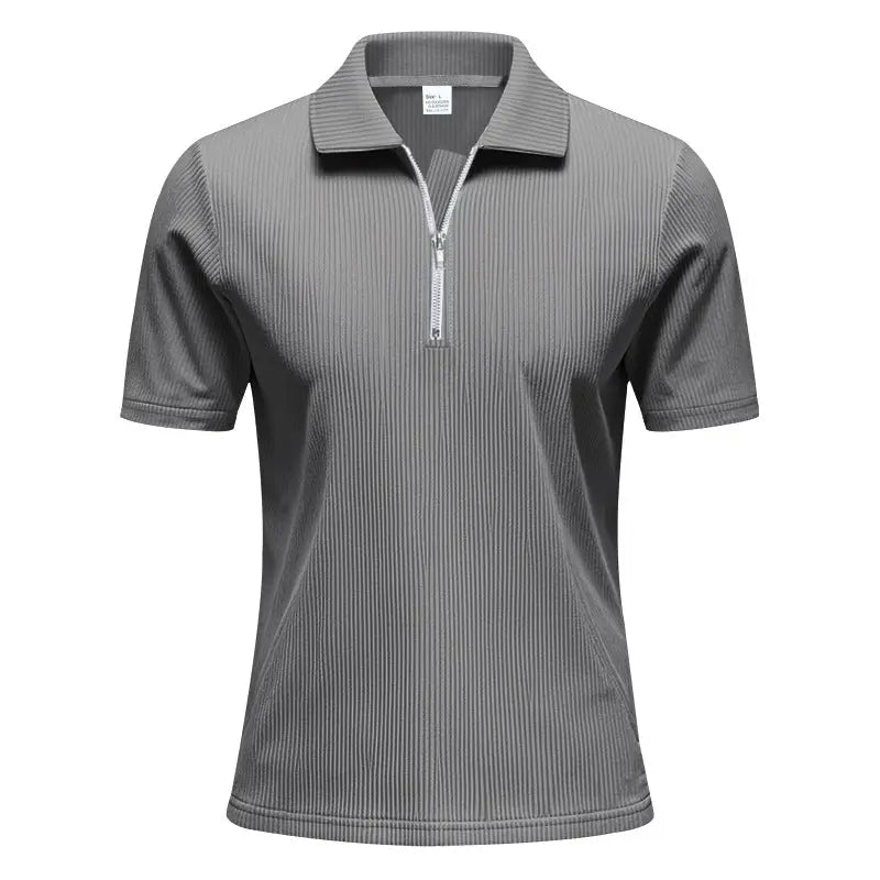 Mens Loose Corduroy Half-Zip Polo Short-Sleeve T-Shirt Siqur Salute