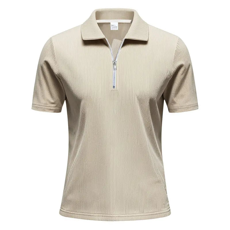 Mens Loose Corduroy Half-Zip Polo Short-Sleeve T-Shirt Siqur Salute