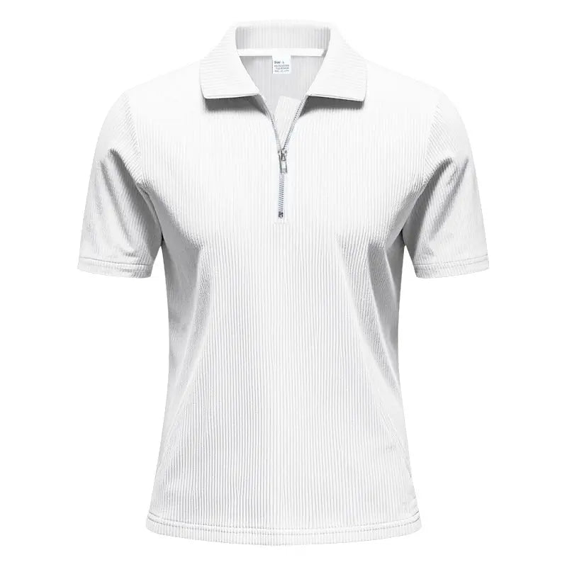 Mens Loose Corduroy Half-Zip Polo Short-Sleeve T-Shirt Siqur Salute