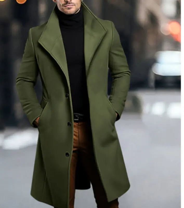 Mens Mid-length Wool Coattrench Coat Siqur Salute