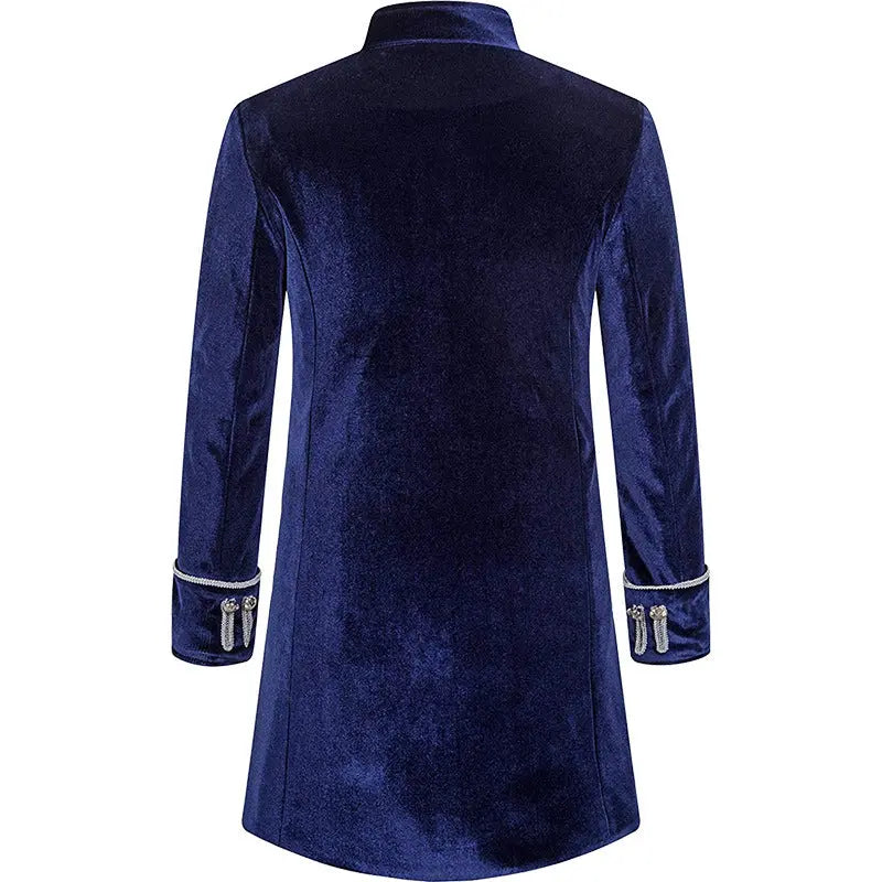 Mens Solid-Color Steampunk Velvet Uniform Stand-Up Collar Coat Siqur Salute