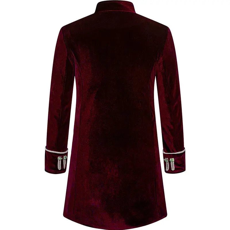 Mens Solid-Color Steampunk Velvet Uniform Stand-Up Collar Coat Siqur Salute