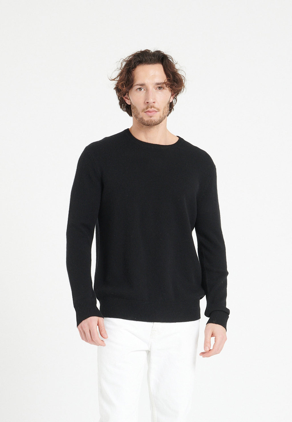 Pull col rond homme en cachemire 4 fils noir - LUKE 14 Studio Cashmere8