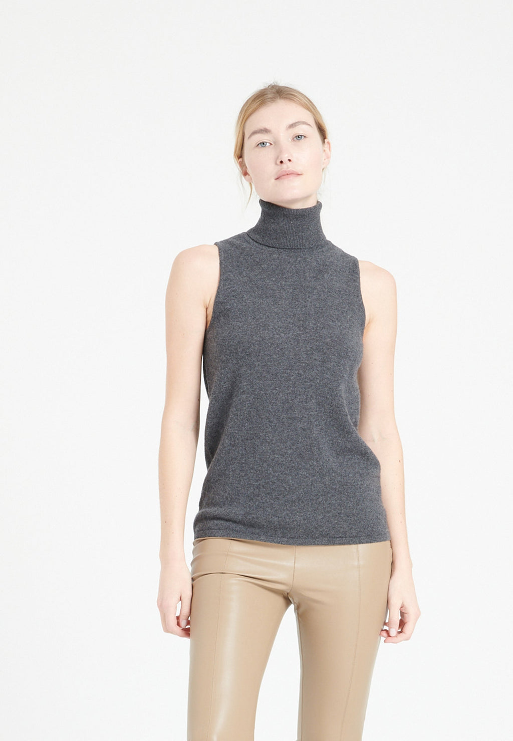 Pull col roulé sans manches femme en cachemire gris anthracite - LILLY 13 Studio Cashmere8