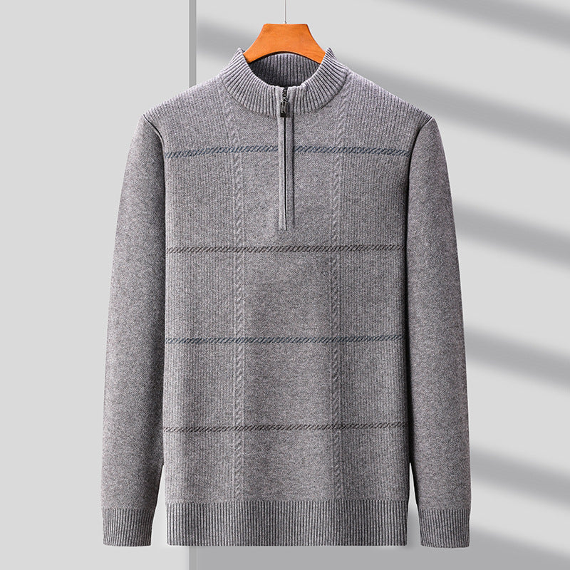 Mens Stand-Up Collar Long-Sleeve Half-Zip Knit Sweater Siqur Salute