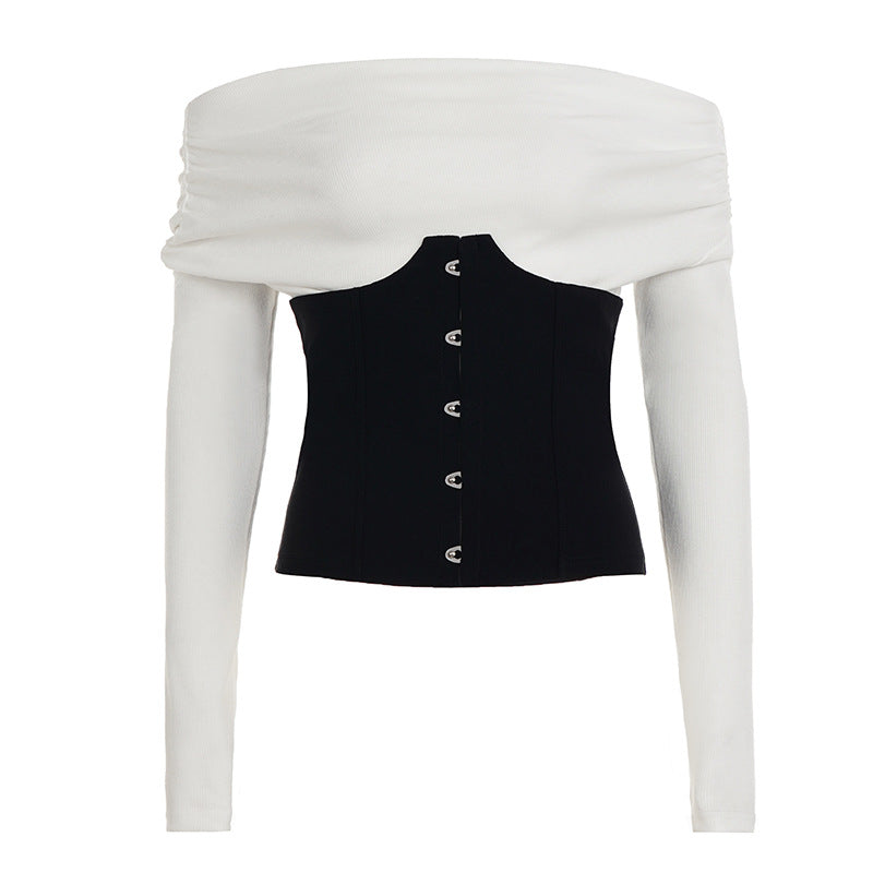 Slim-fit Faux Two-piece Belted Long-sleeve Top Clarke Vibe Store