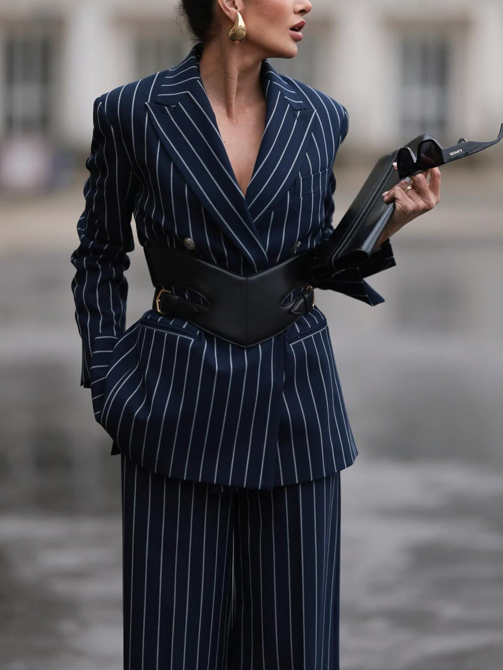 Elegant Striped Blazer & High Waist Pants Set Clarke Vibe Store