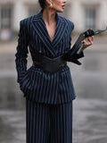 Elegant Striped Blazer & High Waist Pants Set Clarke Vibe Store
