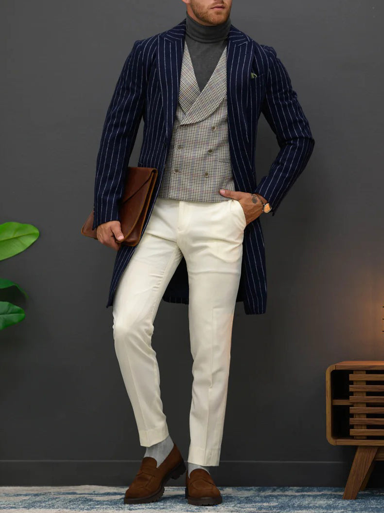 Men's Classic Striped Single-Breasted Coat Clarke Vibe Store