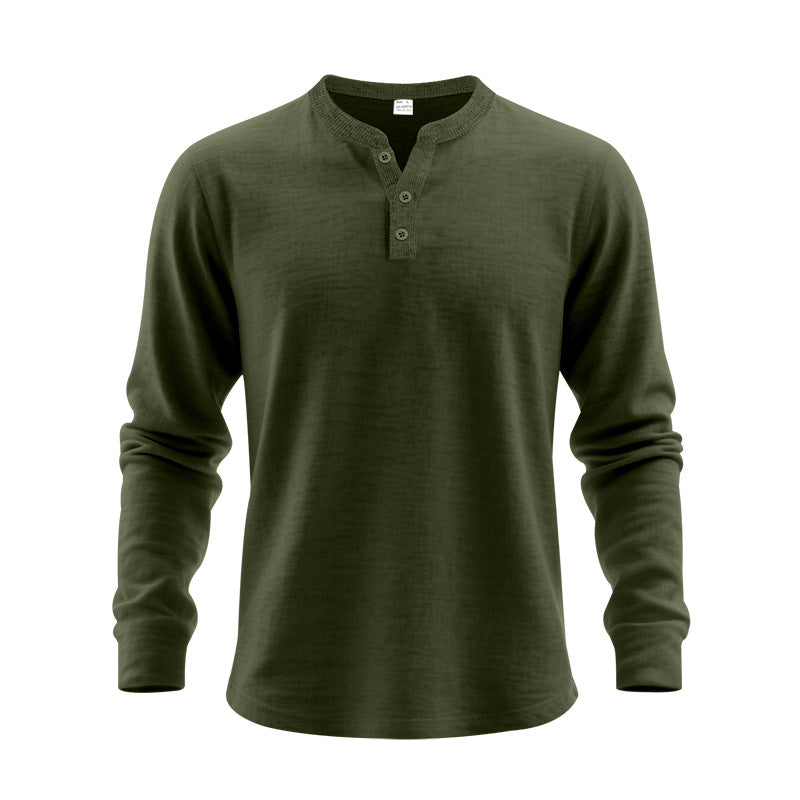 Mens Casual Loose-fit Long-sleeve Henley Shirt Clarke Vibe Store