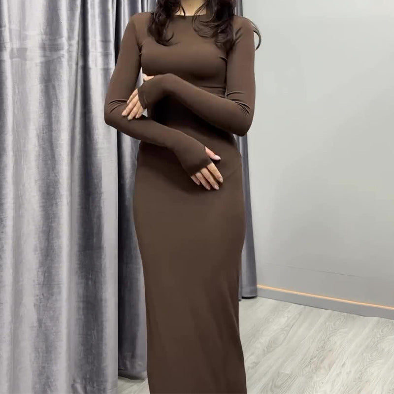 Sexy Long Sleeve Narrow Solid Color Dress Clarke Vibe Store