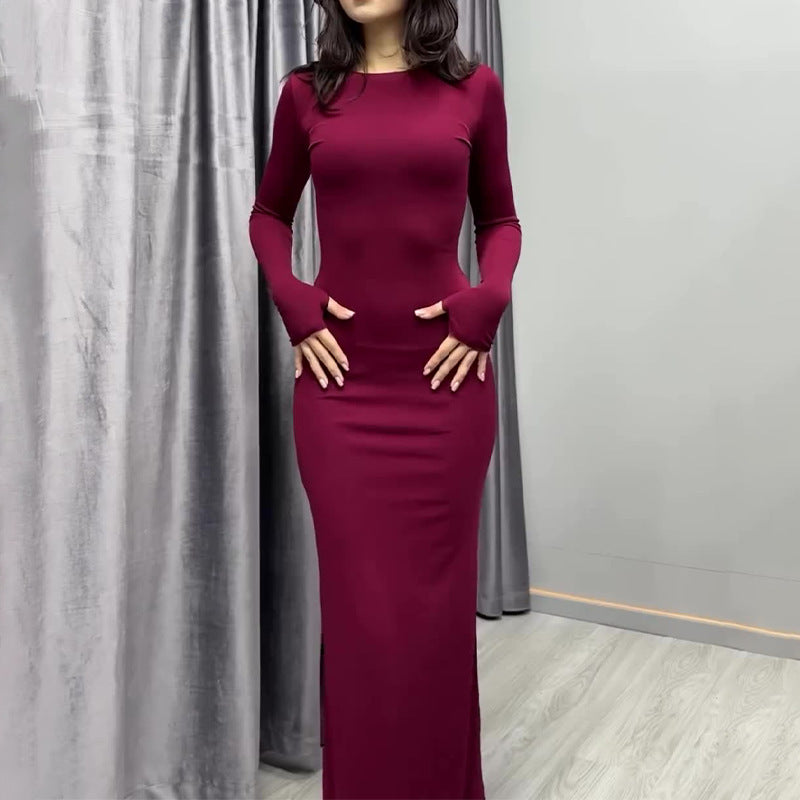 Sexy Long Sleeve Narrow Solid Color Dress Clarke Vibe Store