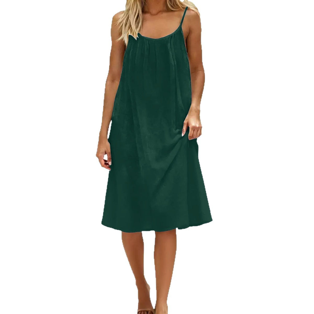 Women's Solid-Colored Strap Backless Dress