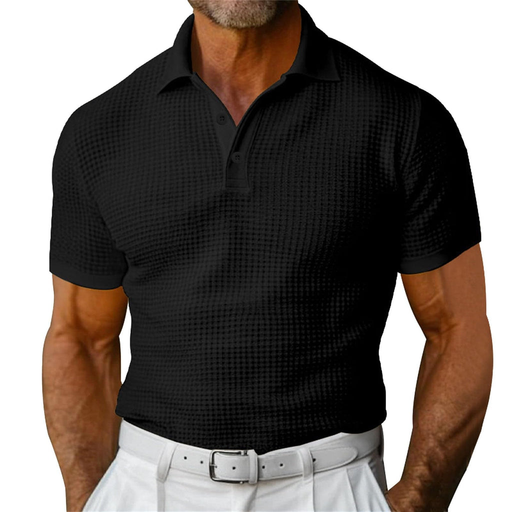 Waffle Short Sleeve Polo Shirt Men's Fashion Summer Lapel Tops Siqur Salute