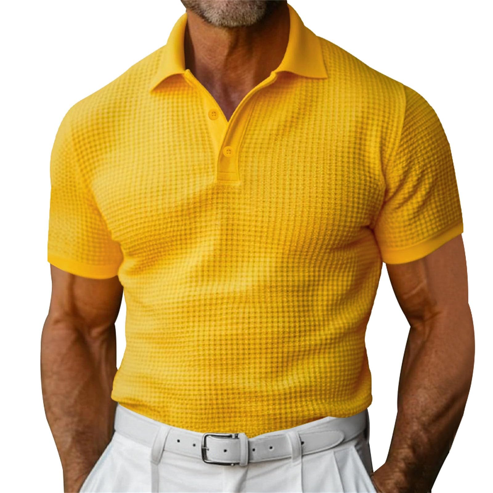 Waffle Short Sleeve Polo Shirt Men's Fashion Summer Lapel Tops Siqur Salute