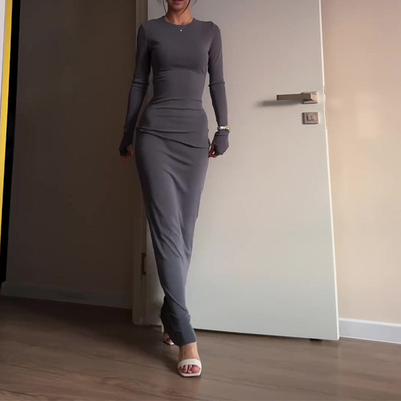 Sexy Long Sleeve Narrow Solid Color Dress Clarke Vibe Store