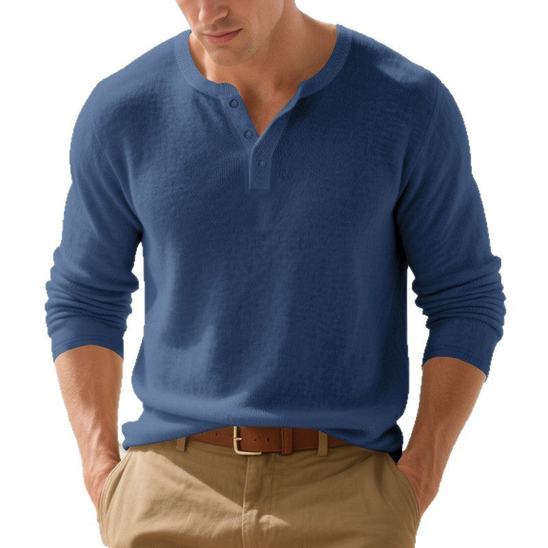 Mens Casual Loose-fit Long-sleeve Henley Shirt Clarke Vibe Store
